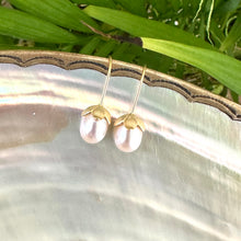 Charger l&#39;image dans la galerie, Freshwater White Rice Pearl Tulip Drop Earrings, Gold Vermeil or Silver Hooks, AAA+ Real White Pearl Dangle Earrings
