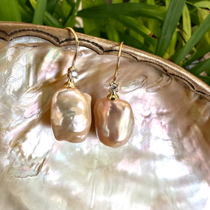 Golden Baroque Pearl Drop Earrings with Cz, in GV