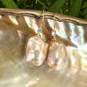 Golden Baroque Pearl Drop Earrings with Cz, in GV