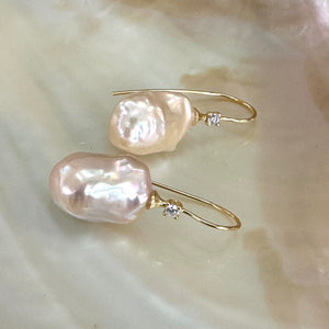 Golden Baroque Pearl Drop Earrings with Cz, in GV