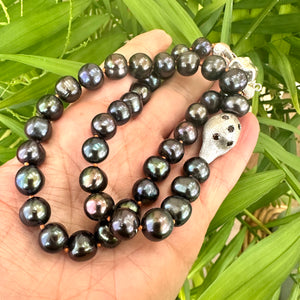 Fresh Water Black Pearl Necklace & Baroque Inspired Element, 20"inches, Sterling Silver