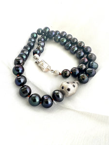 Fresh Water Black Pearl Necklace & Baroque Inspired Element, 20"inches, Sterling Silver