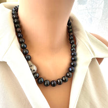 Charger l&#39;image dans la galerie, Fresh Water Black Pearl Necklace &amp; Baroque Inspired Element, 20&quot;inches, Sterling Silver
