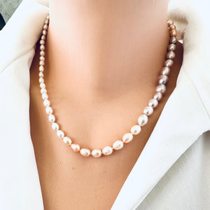 Graduated Candy Rice Pearl Necklace with a Sterling Silver Tiny Tulip Toggle Clasp on The Side, 18-19"in