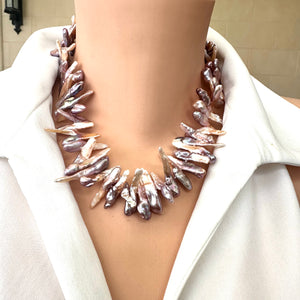 Spectacular Purplish Long Stick Biwa Pearl Necklace, 18"