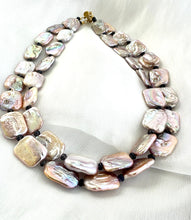 Load image into Gallery viewer, Statement Purple Pink Rectangle Pearls Necklace &amp; Iolite, 17&quot;
