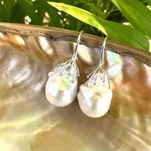 Load image into Gallery viewer, White Baroque Pearl Drop Earrings, in Silver or GV
