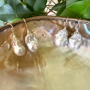 White Baroque Pearl Drop Earrings, in Silver or GV