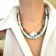 Load image into Gallery viewer, Multicolor Ethiopian Opal Necklace with Baroque Pearl, 18.5&quot;, 14KGF
