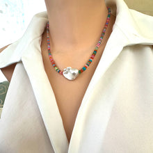 Load image into Gallery viewer, Multicolor Ethiopian Opal Necklace with Baroque Pearl, 18.5&quot;, 14KGF
