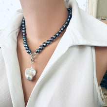 Lade das Bild in den Galerie-Viewer, Black Pearl Necklace with White Baroque Pearl Removable Pendant, Silver, 18&quot;
