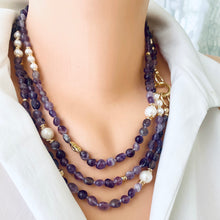 Cargar imagen en el visor de la galería, Lavender Amethyst &amp; Freshwater Pearl Necklace, 61 &#39;inches long
