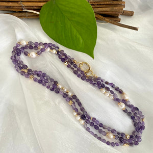 Lavender Amethyst & Freshwater Pearl Necklace, February Birthday Gift