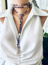 Load image into Gallery viewer, Amethyst &amp; Freshwater Pearl Long Necklace, 61 &#39;in, Gold Plated, February Birthstone
