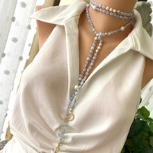 Load image into Gallery viewer, Blue Lace Agate &amp; Freshwater Pearl Necklace, 64 &#39;in Long Layered Necklace, Gold Plated
