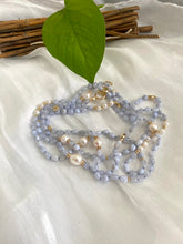 Load image into Gallery viewer, Blue Lace Agate &amp; Freshwater Pearl Necklace, 64 &#39;in Long Layered Necklace, Gold Plated
