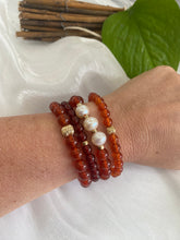 Load image into Gallery viewer, Red Agate Bracelet in 6mm, Gold Filled, Genuine Carnelian Stretchy Bracelet, 7&quot;in
