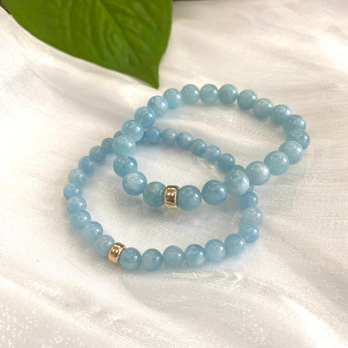 Aquamarine Stretchy Bracelet in 6 or 8mm, March Birthstone , 7