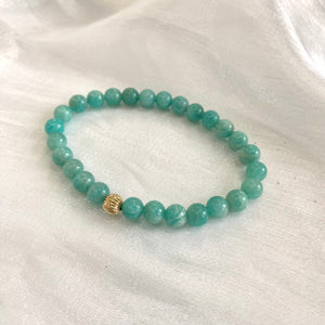 Green Russian Amazonite Stretchy Bracelet in 6 or 8mm, Gold Filled, 7"in