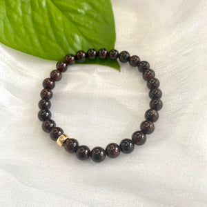 Dark Red Garnet Stretchy Bracelet in 6 or 8mm, Freshwater Pearls, Gold Filled, January Birthday Gift, 7"inch