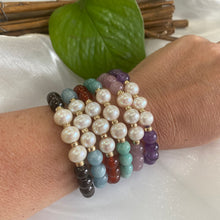 Load image into Gallery viewer, Amethyst &amp; Freshwater Pearl Bracelet, Gold Filled, 7&quot;inches, 8mm Beads, February Birthstone
