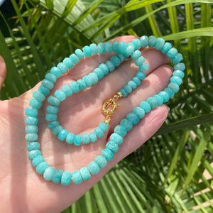 Hand Knotted & Graduated Amazonite Candy Necklace, Gold Vermeil Marine Closure, 18.5"inches