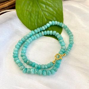 Hand Knotted & Graduated Amazonite Candy Necklace, Gold Vermeil Marine Closure, 18.5"inch