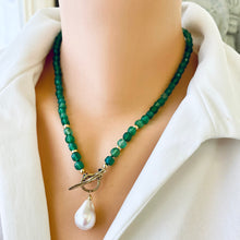 Load image into Gallery viewer, Green Onyx and Baroque Pearl Toggle Necklace, Gold Filled &amp; Gold Bronze, Pearl Pendant Necklace, 19&quot;in
