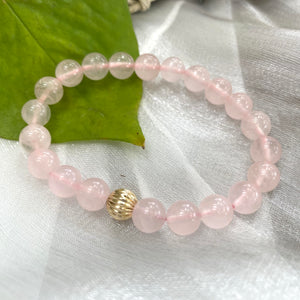 Rose Quartz Stretchy Bracelet in 6 or 8mm, January Birthstone, Gold Filled, 7"in