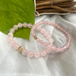 Rose Quartz Stretchy Bracelet in 6 or 8mm, January Birthstone, Gold Filled, 7"in