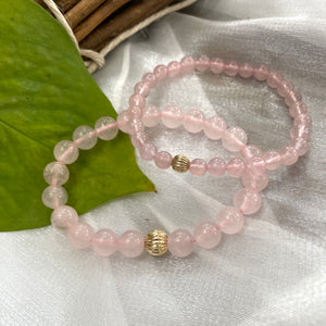 Rose Quartz Stretchy Bracelet in 6 or 8mm, January Birthstone, Gold Filled, 7"in