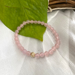 Rose Quartz Stretchy Bracelet in 6 or 8mm, January Birthstone, Gold Filled, 7"in