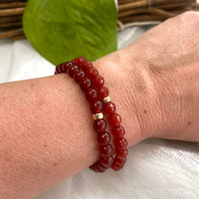 Load image into Gallery viewer, Red Agate Bracelet in 6mm, Gold Filled, Genuine Carnelian Stretchy Bracelet, 7&quot;in
