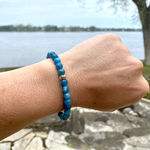 Neon Blue Apatite Stretchy Bracelet in 6mm, 14K GF, 7"