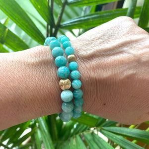 Green Amazonite Stretch Bracelet in 6 or 8mm, 14K GF, 7"