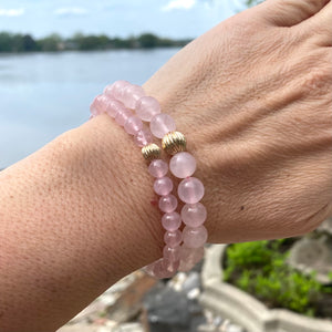 Rose Quartz Stretchy Bracelet in 6 or 8mm, January Birthstone, Gold Filled, 7"in