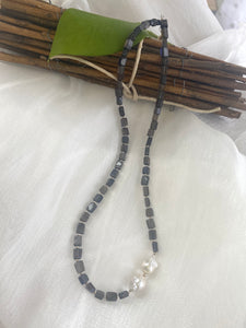 Navy Blue Iolite Beads and Baroque Pearls Necklace | Sterling Silver Details | 19" to 20" Inches