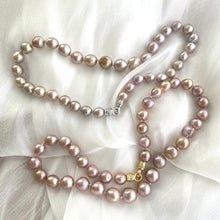 Charger l&#39;image dans la galerie, Graduated &amp; Hand Knotted Pink Lavender Edison Baroque Pearl Necklace, Stylish Rhodium or Gold Vermeil Plated Sterling Silver Clasp, 18&quot;inches
