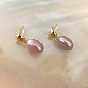 Lavender Pink Heart Pearl Stud Earrings, GV or Silver