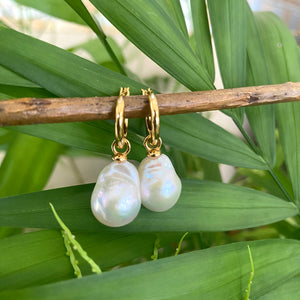 White Baroque Pearl Dangle Earrings, GV, 14-34mm