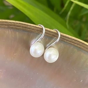 White Button Pearl High Heels Drop Earrings in GV or Silver