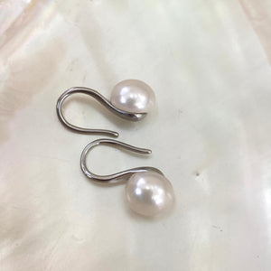 Freshwater White Button Pearl High Heels Drop Earrings, Gold Vermeil or Silver, AAA Real White Pearl 8mm Dangle Earrings