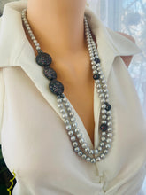 Load image into Gallery viewer, Festive Long Grey Pearl Necklace, 27&quot;
