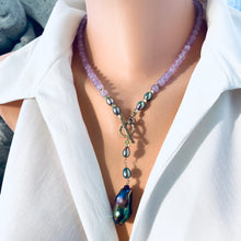 Charger l&#39;image dans la galerie, Lavender Amethyst Necklace &amp; Peacock Black Baroque Pearl Pendant, 18.5&#39;
