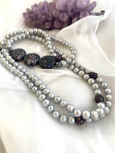 Load image into Gallery viewer, Festive Long Grey Pearl Necklace, 27&quot;
