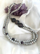 Load image into Gallery viewer, Festive Long Grey Pearl Necklace, 27&quot;
