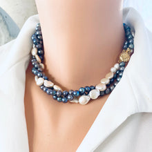 Carica l&#39;immagine nel visualizzatore di Gallery, Multi Strand Twisted Black &amp; White Pearl Necklace, 17&quot;
