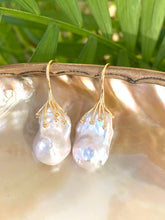 Load image into Gallery viewer, White Baroque Pearl Drop Earrings, in Silver or GV
